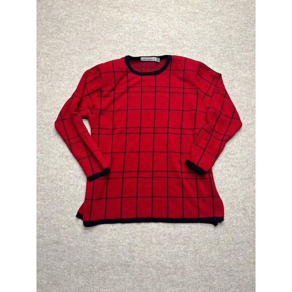 Vintage 90's Karen Lessly Red & Black Long Sleeve Sweater 1X - Picture 1 of 8